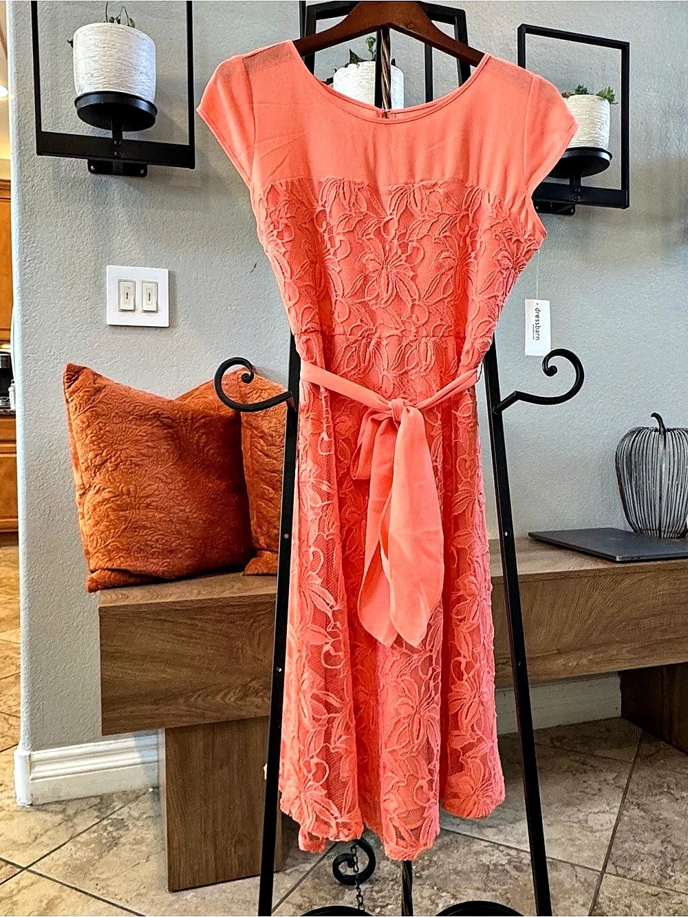 dressbarn Floral Lace Midi Dress in pastel pumpkin NWT